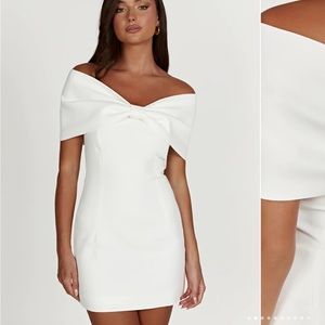 Gwyneth Off Shoulder Bow Mini Dress worn once no stains and cleaned